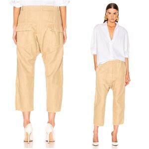 Nili Lotan 2 Slouchy $395 LINEN Luna Pants Drop Crotch Cropped Desert Sand NWT